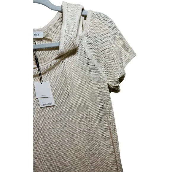 Calvin Klein Knit Top Women Beige Cold Shoulder Pullover size Medium NWT - Picture 4 of 7